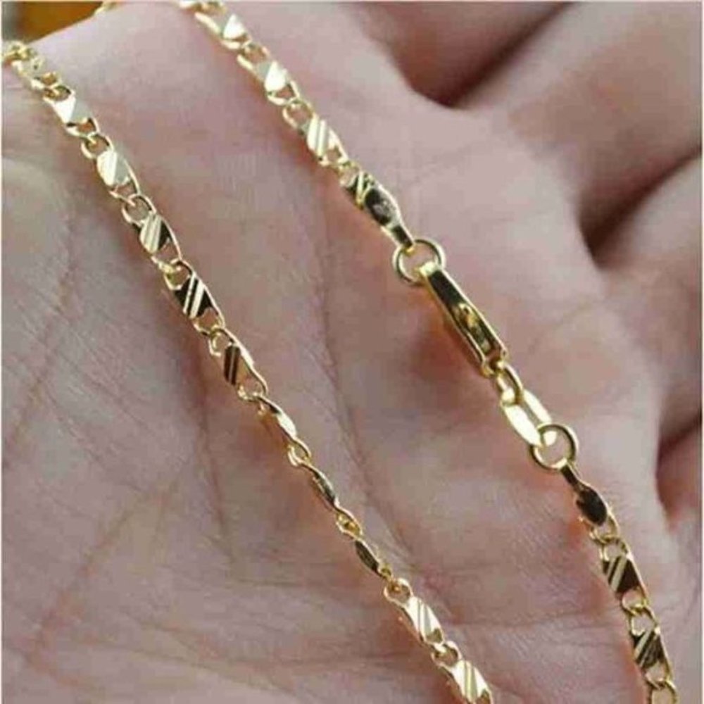 New Shiny Flat Mariner 18K Gold Necklace 20 Inch